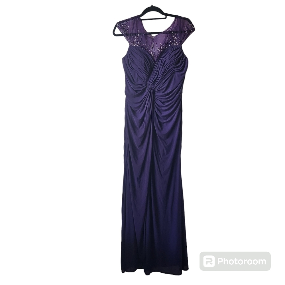 ASPEED DESIGN Purple Twist-Front Jeweled Dress Sz.XL Mother of Bride Formal NWT